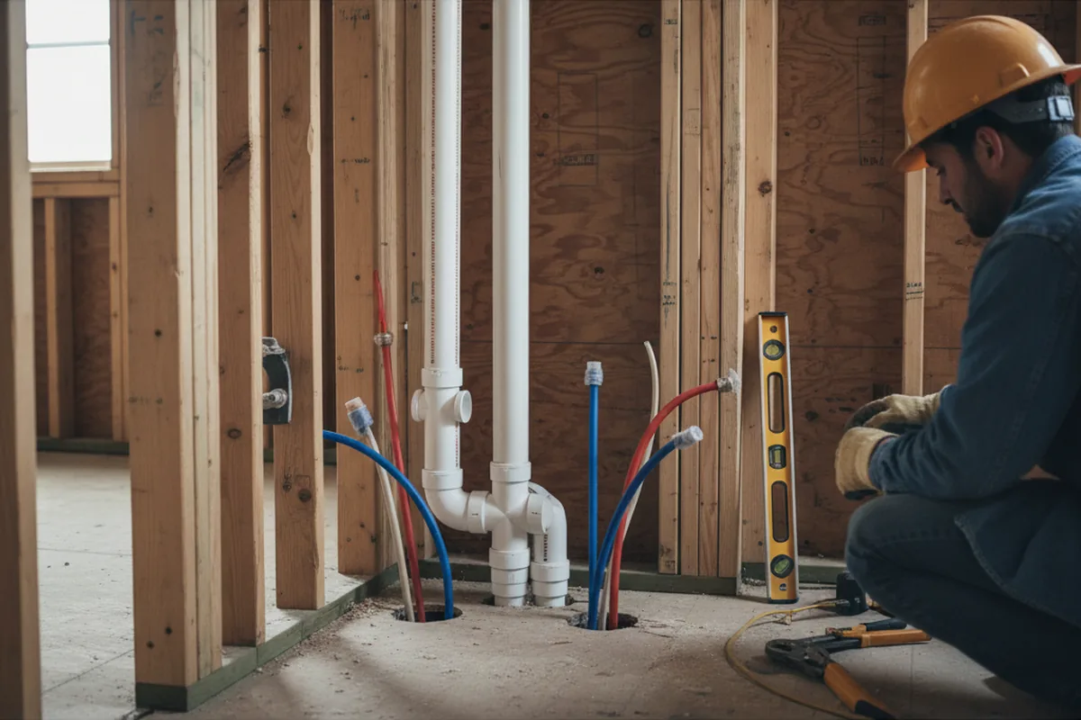 Drain and supply rough-in during Leak Detection in Floral Park